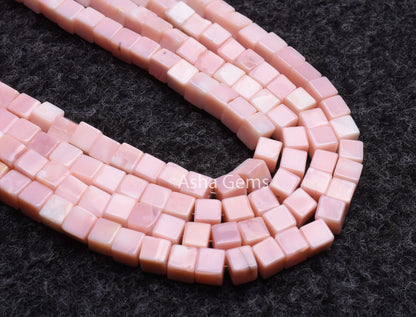 6 mm Pink Opal smooth 3D Cube Box Beads,9 Inch Strand Shaded Pink Opal Plain Handmade Box Gemstone Beads, Opal Beads For Jewelry Making SALE