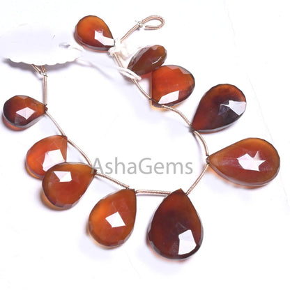 Beautiful Honey Brown Chalcedony Faceted Pear Beads, Fine Shaded Brown Chalcedony Teardrop Briolette Side Drill Gemstone Beads Jewelry SALE ((AG 18665))