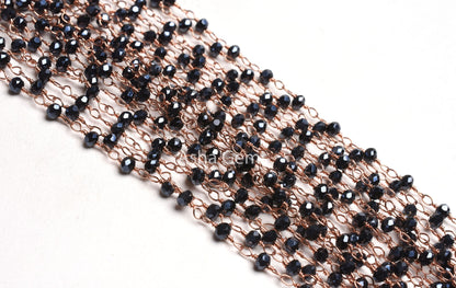AAA Black Spinal Hydro Silver Coated Beads Rosary Chain By Feet Copper Plated 3mm Spinel Hydro Faceted Rondelle Chain For Jewelry Craft SALE