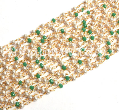 1,3,10,50 Feet Chain Beautiful Multi Color Rosary Chain Pearl Emerald Hydro Faceted Rondelle Beads Chain Gold Plated Wire Wrap Chain Jewelry