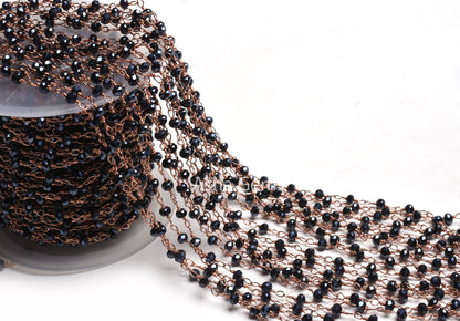 AAA Black Spinal Hydro Silver Coated Beads Rosary Chain By Feet Copper Plated 3mm Spinel Hydro Faceted Rondelle Chain For Jewelry Craft SALE