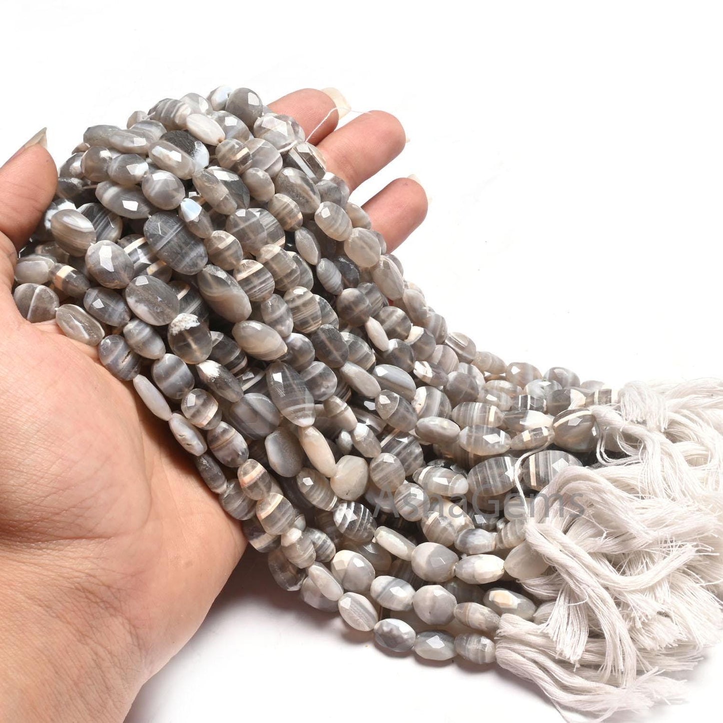 Beautiful Banded Agate Faceted Oval Shape handmade Beads, Shaded White Grey Agate Oval Briolette Indian Cut Boulder agate Gemstone Bead SALE