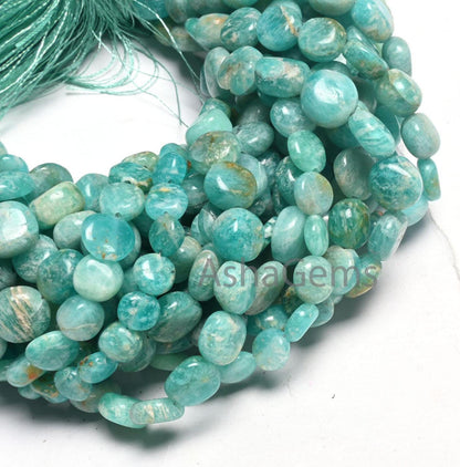 Beautiful Blue Amazonite Smooth Coin Gemstone Loose Beads, natural Blue Amazonite Coin Plain Handmade Straight Drill Bead Jewelry Craft SALE
