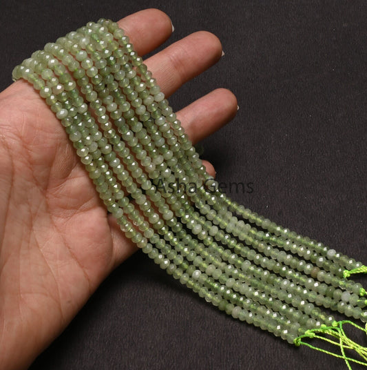 Shaded Light Green Jade Quartz Machine Cut Beads4.5 mm Fine Green Jade Quartz Faceted Rondelle Gemstone Loose Bead,13.5" Jewelry Crafts SALE