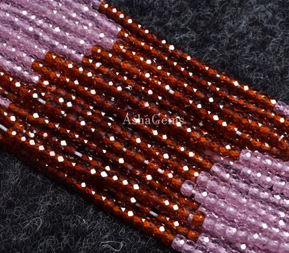 Rare Pink Red Whine Color Zircon Faceted Ronelle Bead, 3 mm Pink Red Wine Zircon Micro Machine Cut Gemstone Bead, 13"Strand Micro cut Zircon