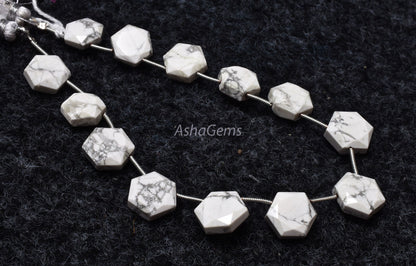 Howlite Faceted Hexagon Shape Gemstone beads,10.5-12 mm White Howlite Fancy 6 Corner Beads, Howlite Beads Briolette For Jewelry Making Craft