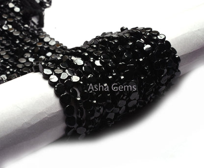 13" Strand Black Spinal Smooth Flat Coin Straight Drill Beads, Natural Black Gemstone Spinel Uneven Coin Handmade Bead Spinel Jewelry Crafts