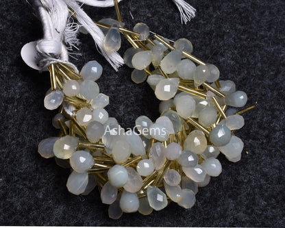 Beautiful White Chalcedony faceted Drops beads, Chalcedony beads,7.5"Strand off White Chalcedony Handmade Indian Cut Teardrop Beads Jewelry