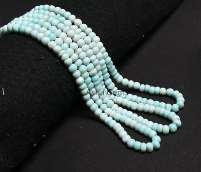 7mm Shaded Sky Blue Opal Smooth Rondelle Beads, Fine Peru Blue opal Beads, Beautiful Opal handmade Gemstone Loose Bead Necklace Jewelry SALE