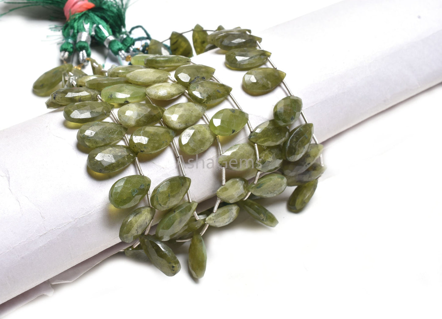 Natural Green Vessonite Fancy Long Pears Beads,9-18 mm Vessonite Faceted Teardrop Side Drill Gemstone Beads Vesuvianite Beads Jewelry Making