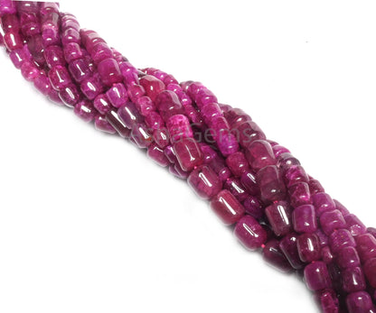 12" Strand Pink Corundum Smooth Barrel Shape Gemstone Beads, Amazing Ruby Corundum Fancy damru  Straight Drill Handmade Beads Jewelry Making