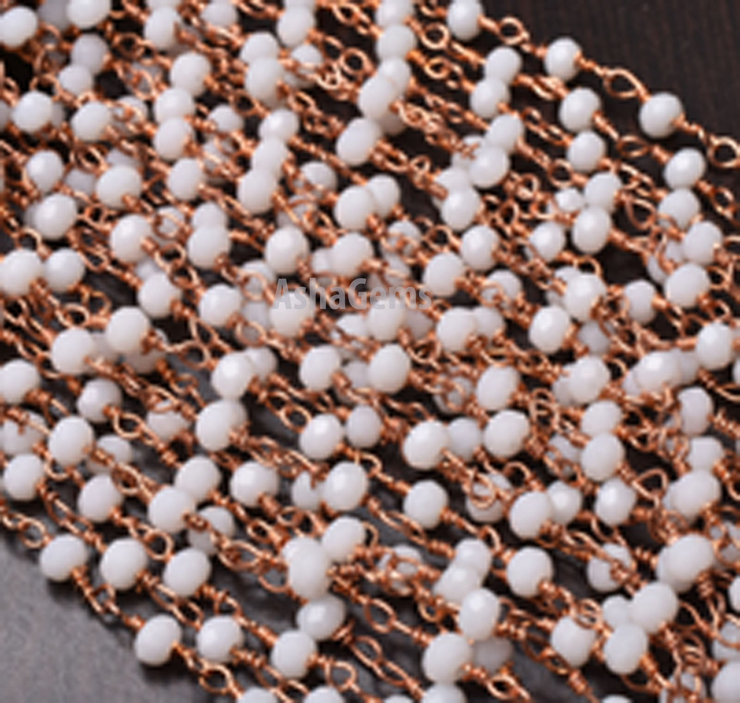 White Agate Hydro Rondelle Faceted Beads Rosary Chain,3.5 mm Rose Gold Plated Copper Wire Wrap handmade Beaded Chain Jewelry Making Necklace