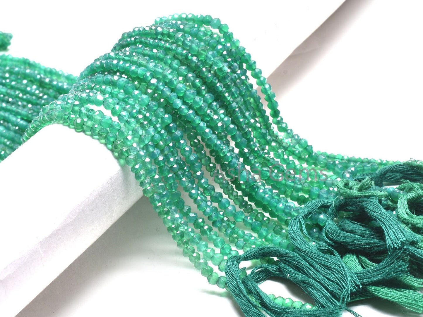 AAA Green Onyx Indian Machine Cut Gemstone Loose Beads,13"Strand Green Onyx Faceted Rondelle Shape Beads, Green Onyx Bead Jewelry Craft SALE