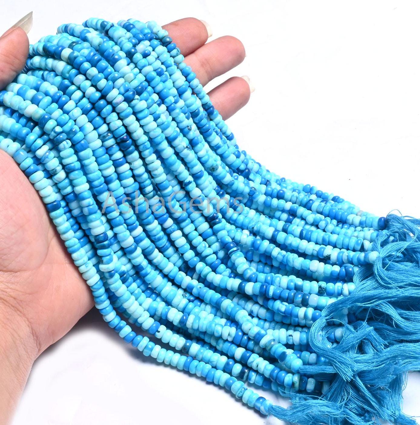 Beautiful Blue Opal Rondelle Shape Gemstone Beads, Shaded Turquoise Blue Opal Handmade Flat Rondelle Uneven Beads Jewelry Making Craft SALE