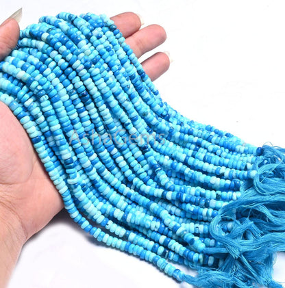 Beautiful Blue Opal Rondelle Shape Gemstone Beads, Shaded Turquoise Blue Opal Handmade Flat Rondelle Uneven Beads Jewelry Making Craft SALE