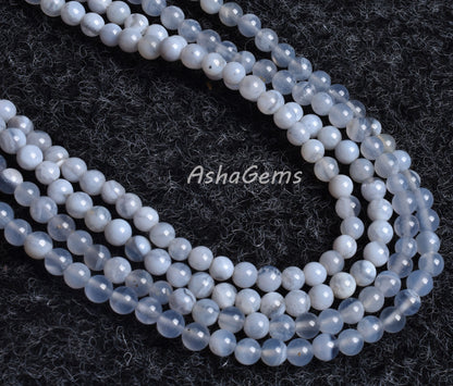 Natural Blue Lace Agate Smooth Round Shape Beads,15" Strand,4.5 mm, Genuine Blue Lace Agate Round Bead Loose Beads, Jewelry Making Bead SALE