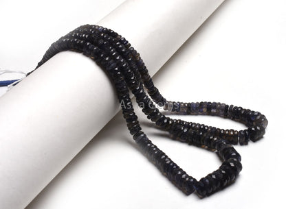 Genuine Blue Iolite Faceted Tyre Shape Beads, Graduation Size Iolite Beads Strand 18" Fine Quality Iolite Indian Cut Flat Tyre Gemstone Bead