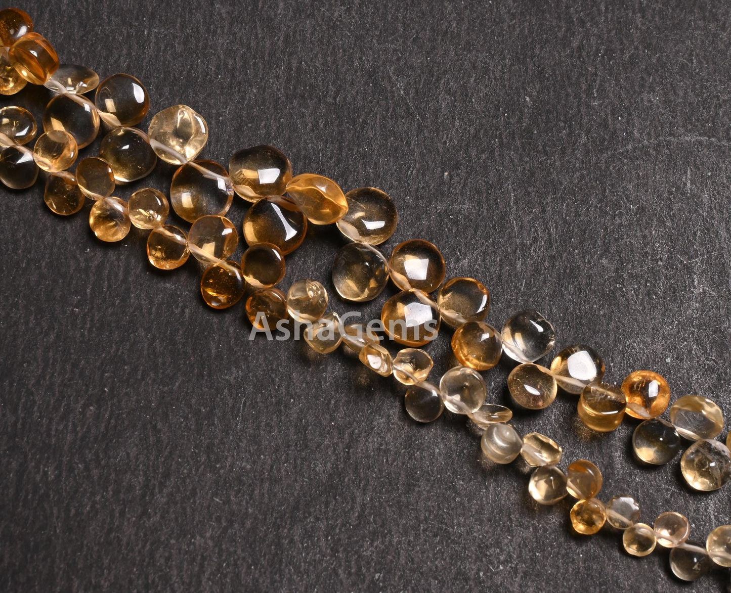 Natural Yellow Citrine Smooth Round cabochon Side Drill Beads,8" Strand Fine Citrine Quartz Plain Handmade Round Gemstone Bead Jewelry Craft