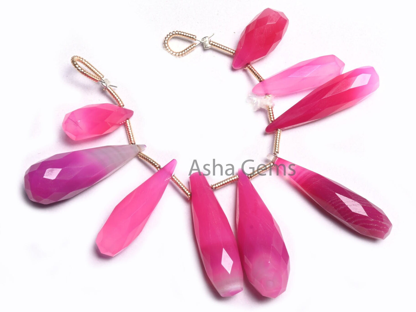 Fine Shaded Queen Pink Chalcedony Fancy Long Drop Gemstone Beads, Pink Chalcedony Pencil Teardrop faceted Briolette Gemstone Beads Jewelry