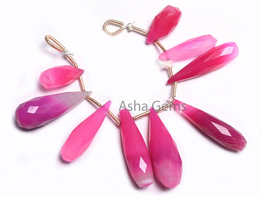 Fine Shaded Queen Pink Chalcedony Fancy Long Drop Gemstone Beads, Pink Chalcedony Pencil Teardrop faceted Briolette Gemstone Beads Jewelry
