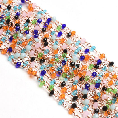 1-50 foot Multi Disco Hydro Faceted Rondelle Beads Rosary Chain,3mm Rose Gold Plated Wire Wrap Jewelry Necklace Making Chain Rosary Handmade