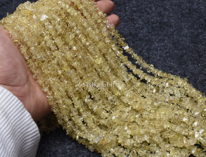 Natural Lemon Quartz Uncut Chip Beads,34" Strand Lemon Raw Rough Polish Tiny Uneven Beads Chip, Lemon Quartz Beads Jewelry Making Craft sale