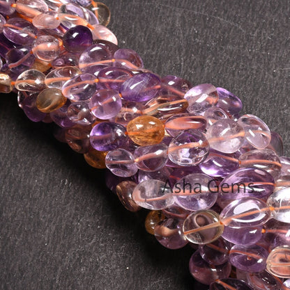 Beautiful Ametrine Smooth Nugget beads,9/18" Strand Fine Natural Ametrine Plain Handmade Tumble Gemstone Straight Drill Beads Jewelry Crafts