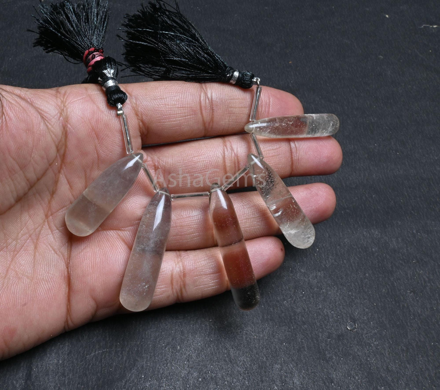Natural Smoky Quartz Fancy Long Pencil Drop Beads, Smoky Smooth Handmade Teardrop Side Drill Gemstone Smoky Bead For Jewelry Handicraft SALE