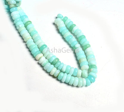 Beautiful Blue Peru Opal Flat Rondelle Shape Smooth Gemstone Beads,12" Shaded Peruvian Sky Blue Opal Handmade Uneven Bead Jewelry Craft SALE (AG 12282)