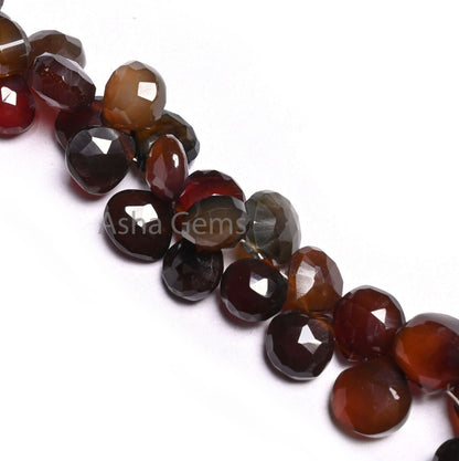 Beautiful Chalcedony Heart Shape faceted Gemstone Bead,7" Multi Maroon Brown Chalcedony Heart Briolette Both Side Loop Side Drill Bead Craft