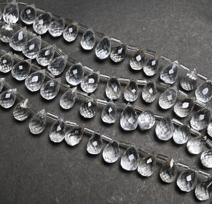 Natural White Crystal Quartz Faceted Drop Beads, Fine Quality Crystal Side Drill Teardrop Briolette Gemstone Beads Jewelry making Craft SALE