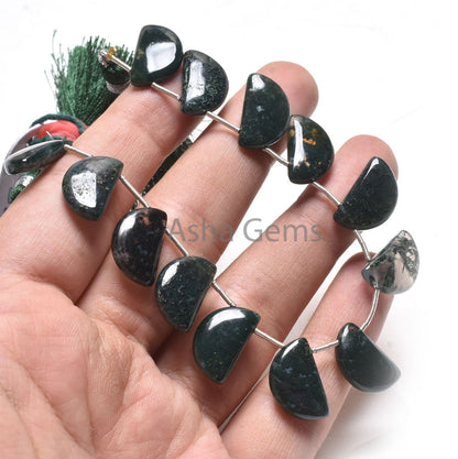 Beautiful Moss Agate Smooth D Shape Gemstone Beads,10x16 mm Moss Green Agate Side Drill Fancy Handmade Bead, Moss Agate Bead Jewelry Makings