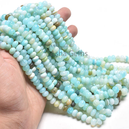 Shaded Blue Peru Opal Rondelle Shape Beads,16"Strand Sky Blue Opal Smooth Handmade Gemstone Loose Beads, Opal Bead Jewelry Making Craft SALE