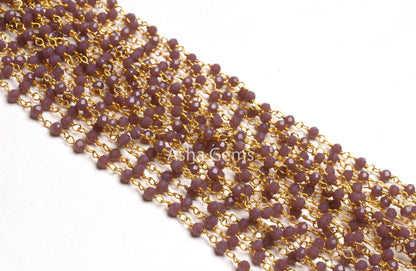 Dark Lavender Hydro Gold Plated Faceted Rondelle Beaded Rosary Chain,Bulk Roll Wire,Jewelry Making Finding,Rosary Chain 3-3.5mm,Beaded Chain