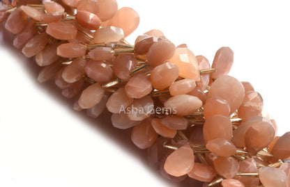 Natural Peach Moonstone Faceted Pears Shape Gemstone Beads, Fine Quality Moonstone Briolette Beads, Moonstone Teardrop Side Drill Beads SALE