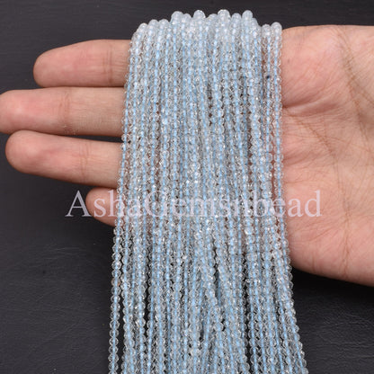 2.8 mm Real Topaz Micro Cut Faceted Rondelle Gemstone Beads, Natural Sky Blue Topaz Machine Cut Bead,AAA Blue Topaz Bead Jewelry Making SALE