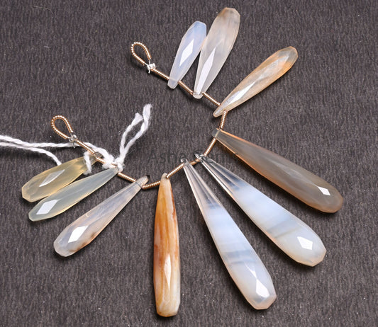 Beautiful Multi White Grey Chalcedony Silver Coated Drop Beads, Fine Chalcedony Faceted Fancy Long Pencil Teardrop Gemstone Beads Jewelry