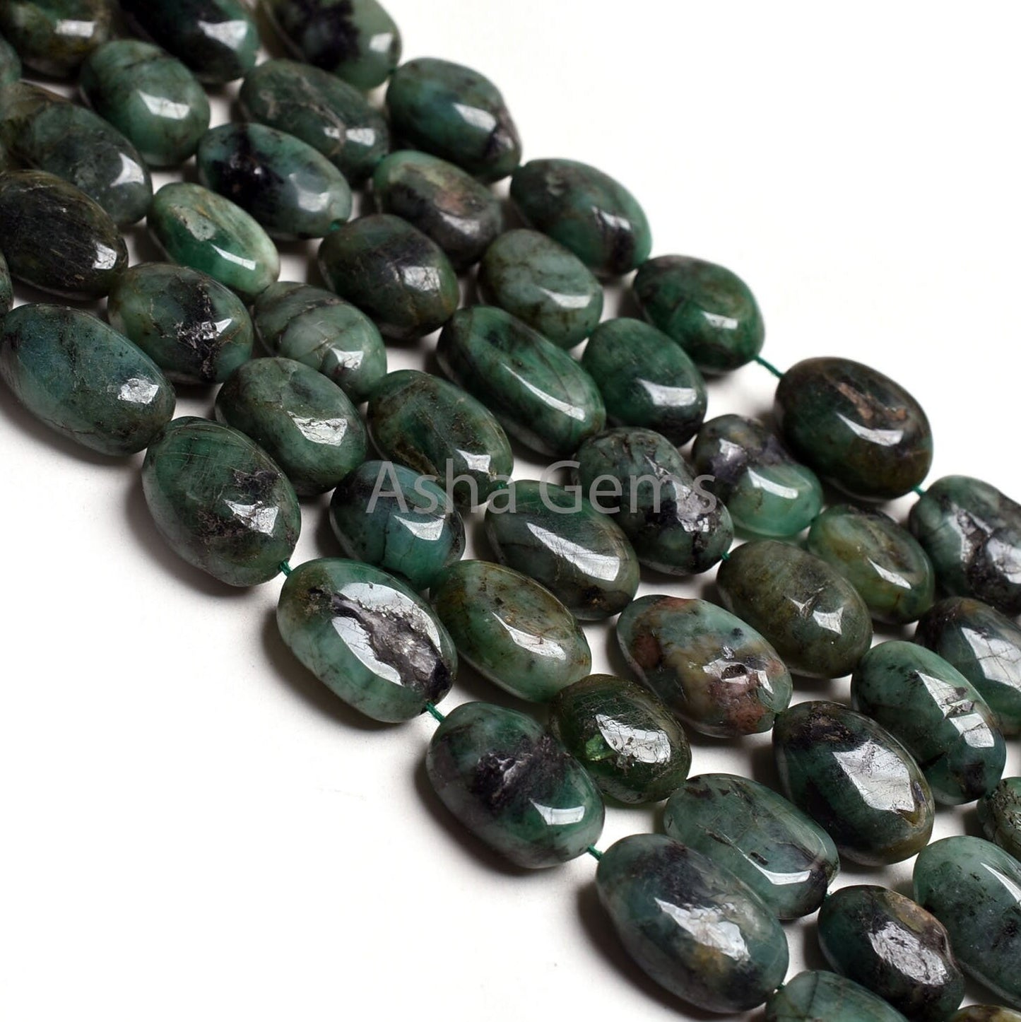 3 Strand Necklace Emerald Oval Smooth Beads, 7x10-12x17 mm Real Green Emerald Plain Handmade Uneven Oval Gemstone Bead Necklace Jewelry SALE