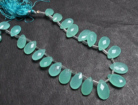 Beautiful Sea Green Chalcedony Color Hydro faceted Pears Beads, AAA Quality Green Hydro Teardrop Checker Cut Briolette Beads Jewelry Makings