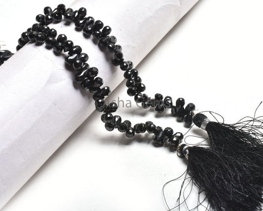 Natural Black Spinal Drops Shape Beads, Black Spinal Faceted Teardrops Beads,8 " AAA Black Spinal Drops Briolette Side Drill Beads Jewelry