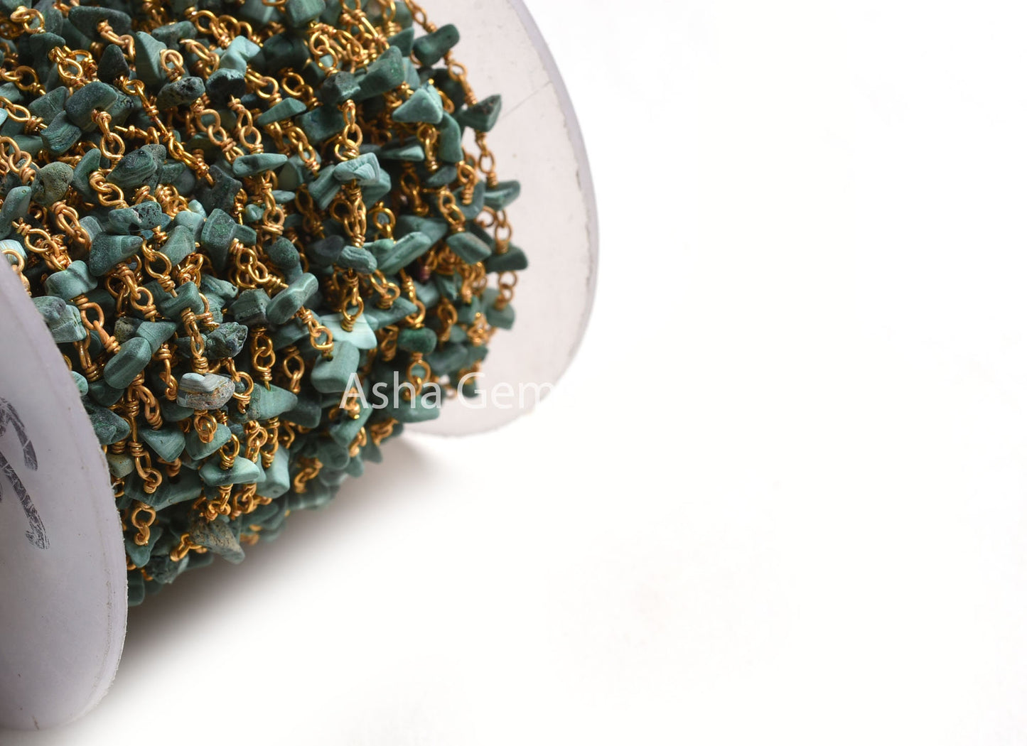 Natural Green Malachite Uncut Chip Beads Rosary Chain Silver, Gold Plated Wire Wrap Beaded Gemstone handmade chain Rosary Jewelry Craft SALE