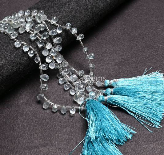 Natural Blue Aquamarine Faceted Drops Gemstone Beads, Aquamarine Teardrop Briolette Side Drill Beads, Aquamarine Beads Jewelry making Crafts