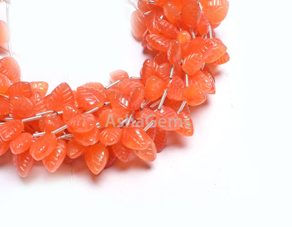 AAA Quality Carnelian Fancy Leaves Shape handmade Carving Beads, Orange Carnelian Carved Pear Briolette Gemstone Beads Jewelry Making Craft