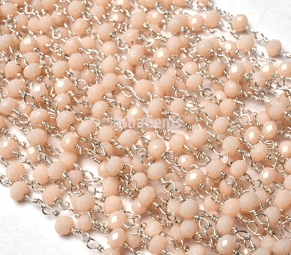 Beautiful Pink Opal Hydro Rondelle Beads Rosary Chain, Silver Plated Wire Wrap 3 mm Beaded handmade Chain Jewelry Making Necklace Handicraft
