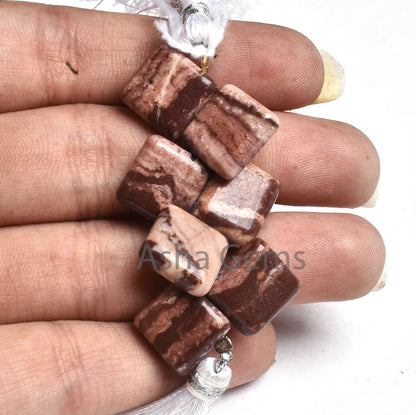 11-12 mm Natural Brown Jasper Fancy Square shape Side Drill Beads,7 Piece Strand Natural Picture Jasper Smooth Handmade Square Gemstone Bead