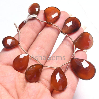 Beautiful Honey Brown Chalcedony Faceted Pear Beads, Fine Shaded Brown Chalcedony Teardrop Briolette Side Drill Gemstone Beads Jewelry SALE ((AG 18665))
