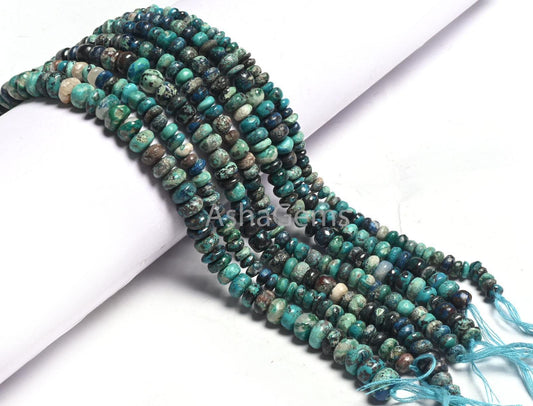 Natural Chrysocolla Smooth Rondelle Shape Gemstone Loose Beads,9" Blue chrysocolla Plain Handmade beads, Chrysocolla Bead Jewelry Craft SALE