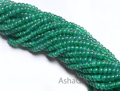 AAA Quality Green Onyx Smooth Rondelle Gemstone Beads,16" Strand Onyx Beads, Beautiful Green Onyx Plain Roundelle Handmade Bead Jewelry SALE