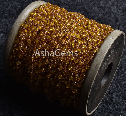 Beautiful Lemon Quartz Hydro Rondelle Faceted Beads Rosary Chain Gold Silver Gunmetal Copper Plated Wire Wrap Bulk Chain Jewelry Making SALE