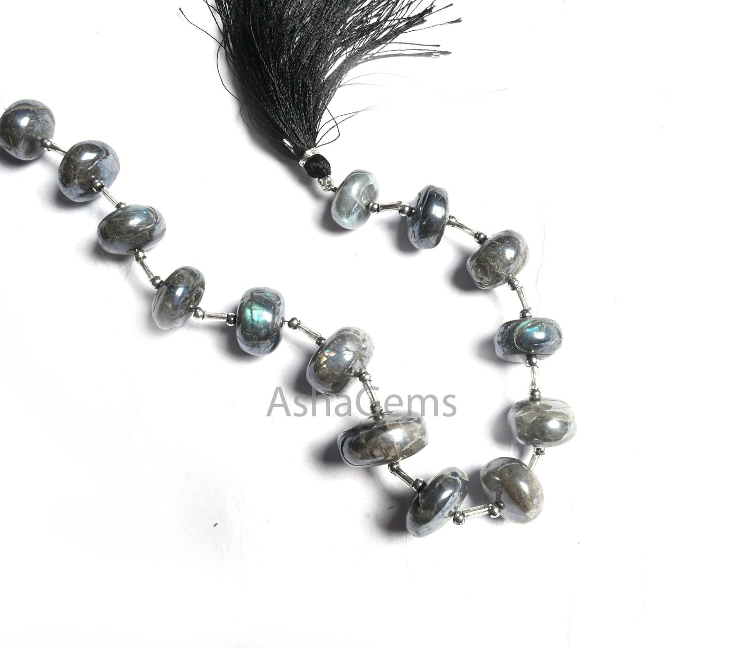 Beautiful Grey Silver coated Labradorite Smooth Gemstone Loose beads, flashy labradorite Coated Rondelle handmade Beads Jewelry Making Craft